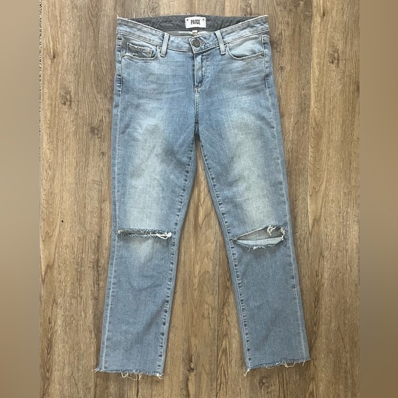 Paige Jeans Womens 28 Miki Straight Denim Raw Hem Distressed Cropped Light Wash - Picture 2 of 11